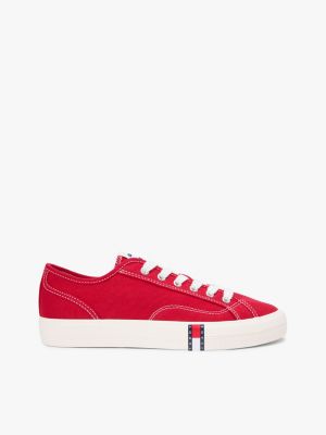 red archive canvas-sneaker mit flag-streifen für damen - tommy jeans
