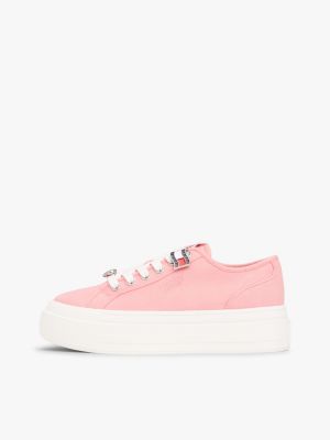 rosa canvas-sneaker mit plateausohle und anhängern für damen - tommy jeans