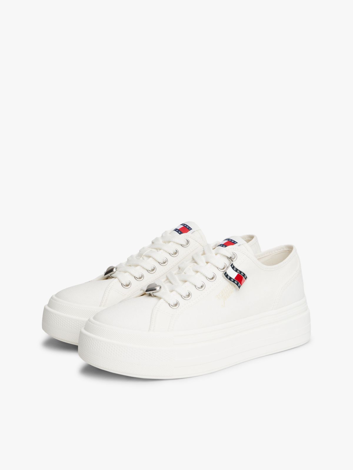 Canvas Platform Trainers With Charms — White