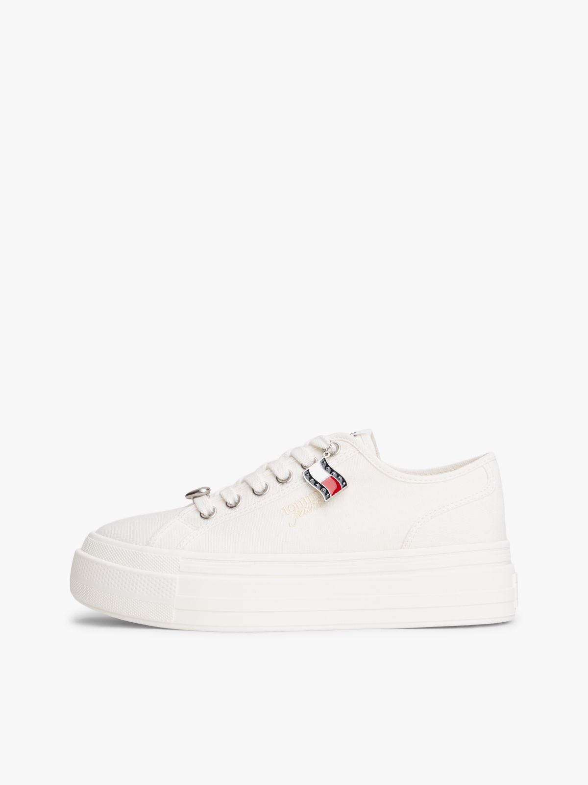 Canvas Platform Trainers With Charms — White
