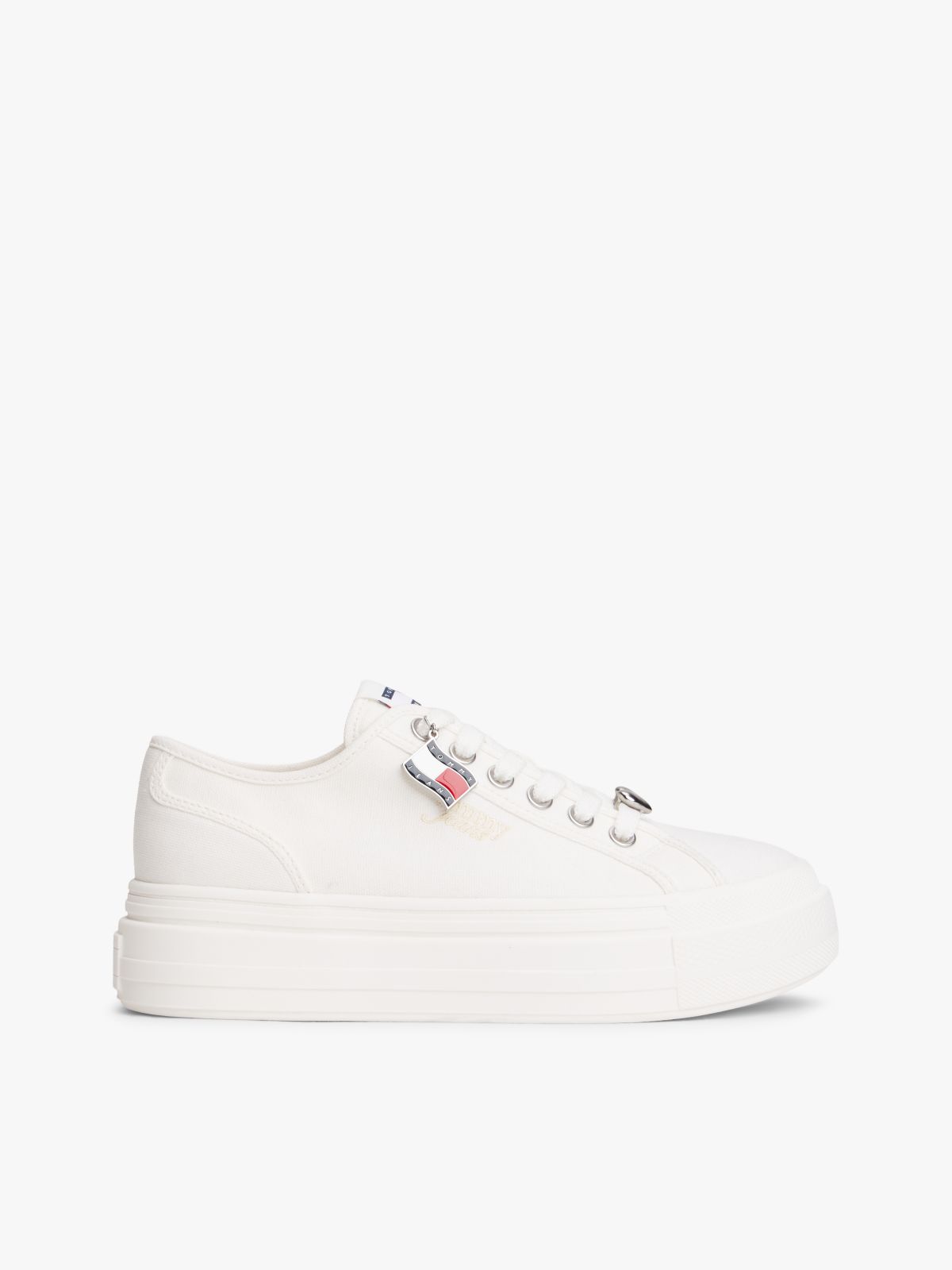 Canvas Platform Trainers With Charms — White