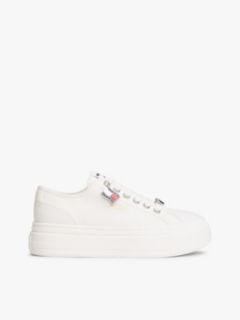 Canvas Platform Trainers With Charms — White 1