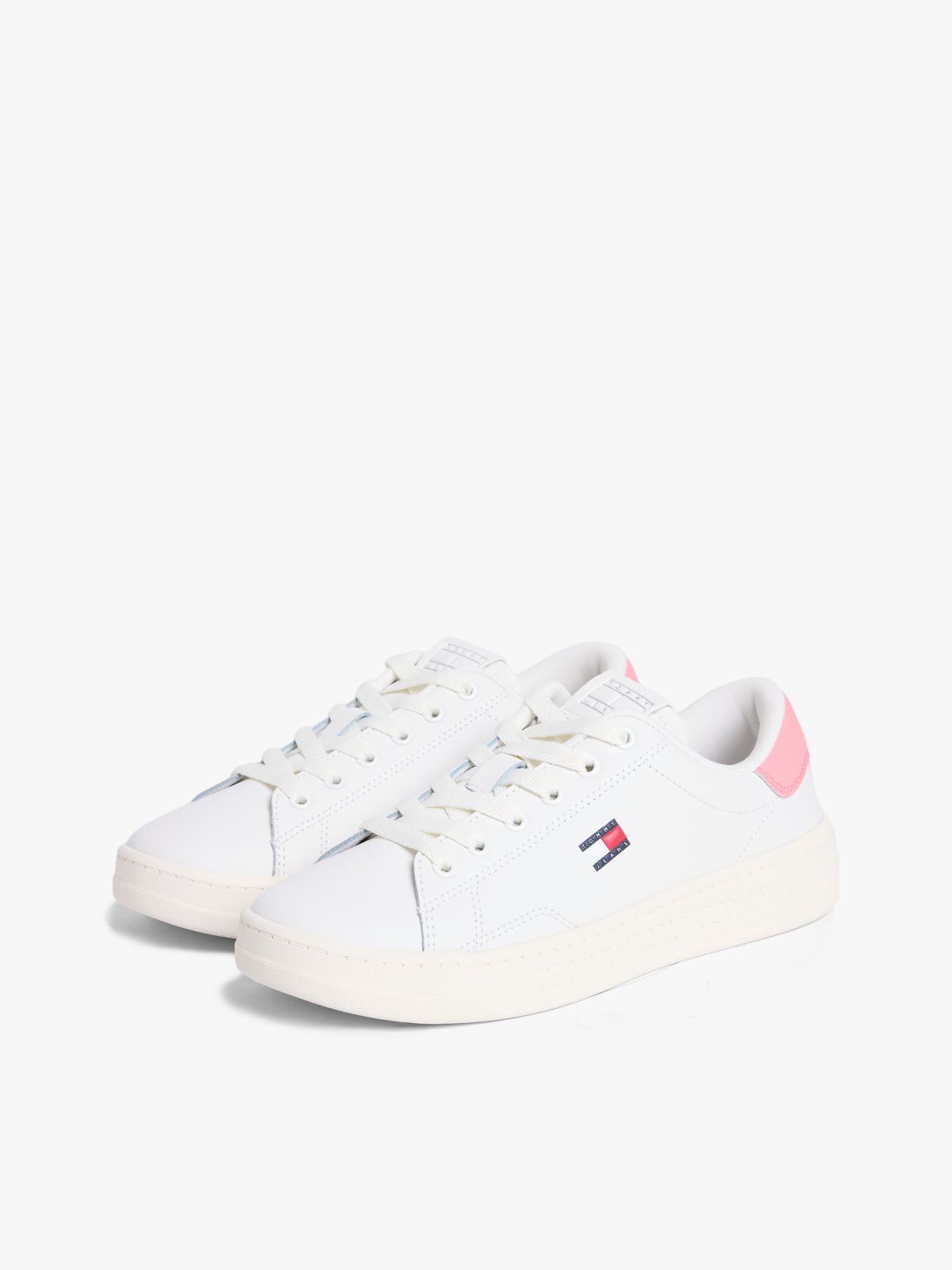 Debossed Logo Cupsole Trainers With Leather — Pink