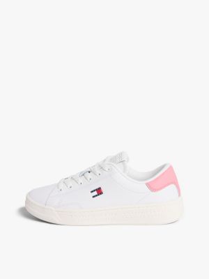 rosa cupsole-ledersneaker mit tiefgeprägtem logo für damen - tommy jeans