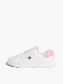 Debossed Logo Cupsole Trainers With Leather — Pink 7