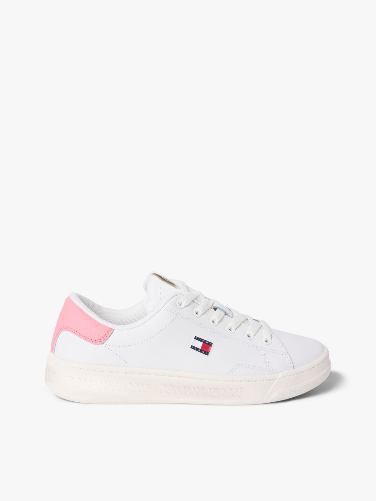Debossed Logo Cupsole Trainers With Leather — Pink