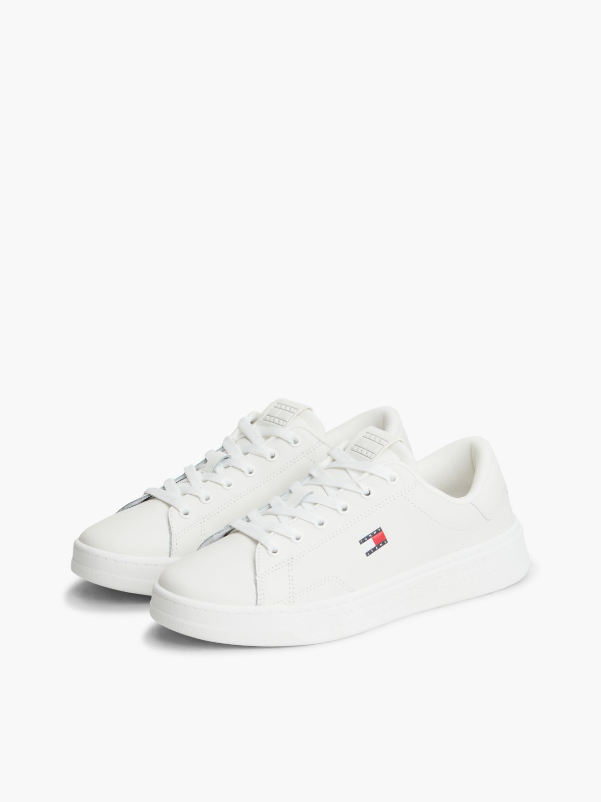 Debossed Logo Cupsole Trainers With Leather — White
