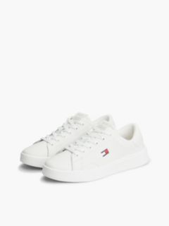 Debossed Logo Cupsole Trainers With Leather — White 2