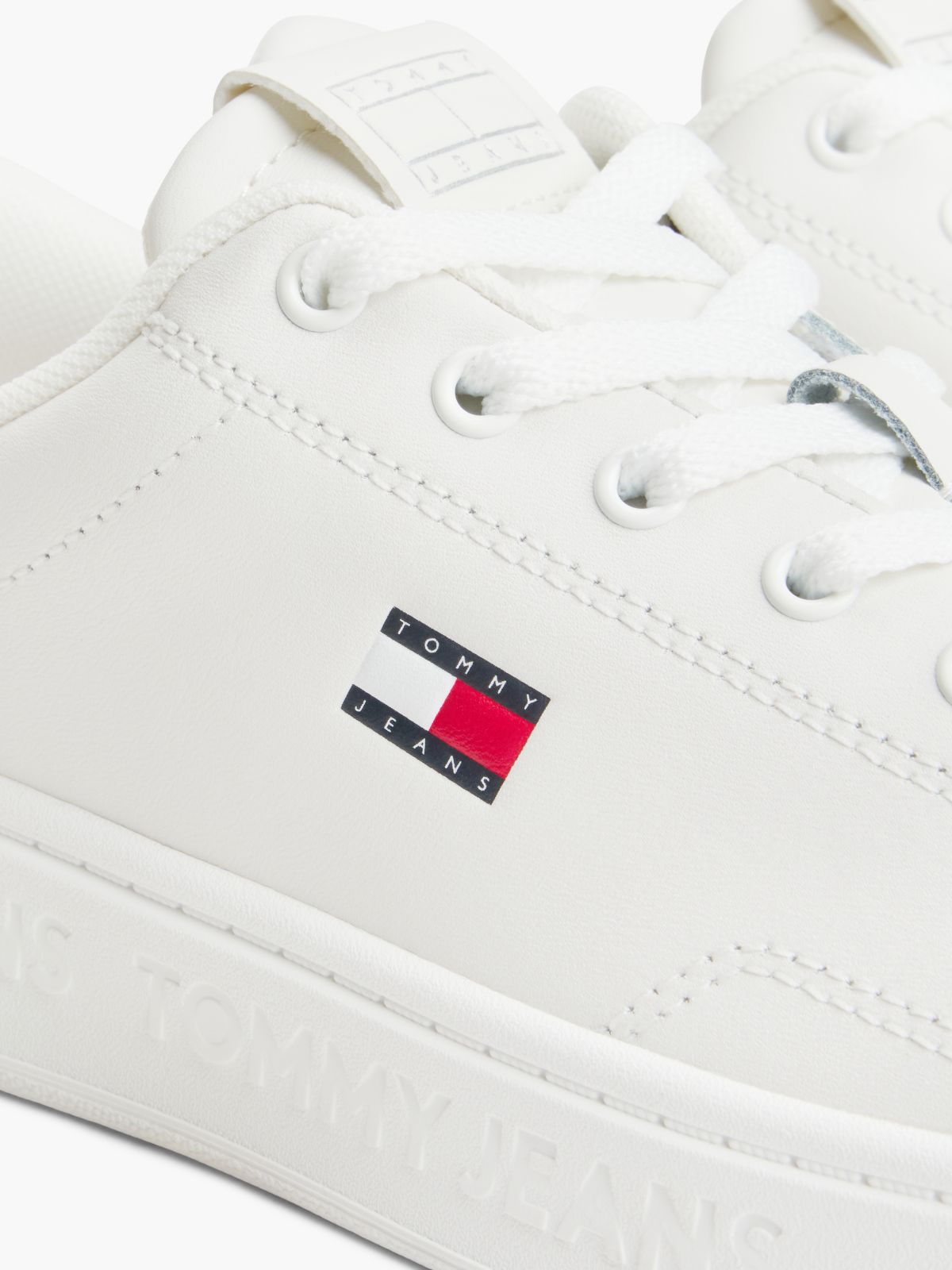Debossed Logo Cupsole Trainers With Leather — White