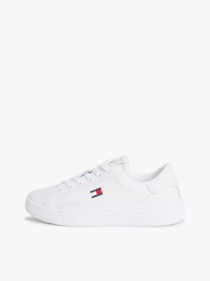 weiß cupsole-ledersneaker mit tiefgeprägtem logo für damen - tommy jeans