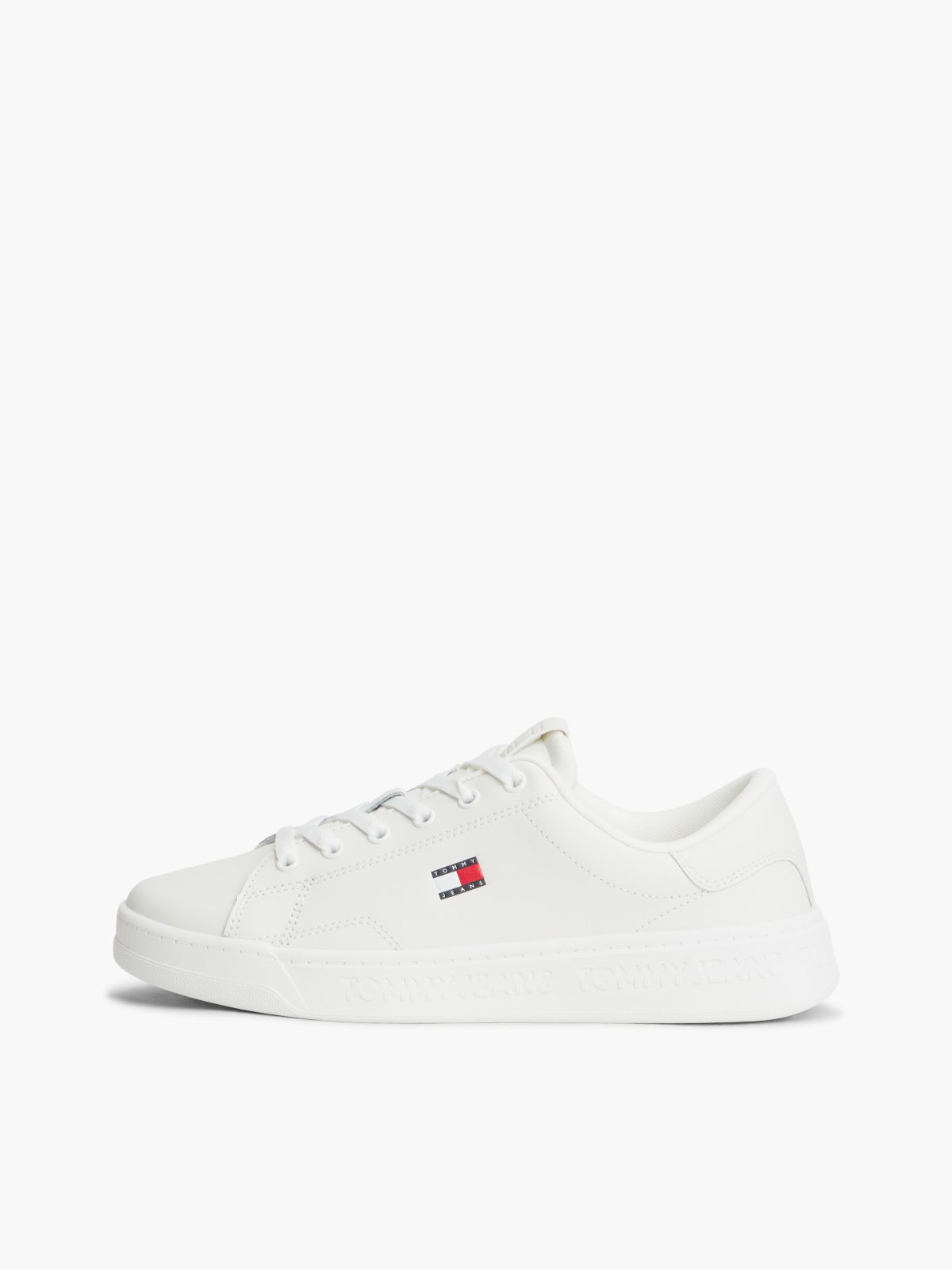 Debossed Logo Cupsole Trainers With Leather — White
