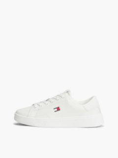 Debossed Logo Cupsole Trainers With Leather — White 7
