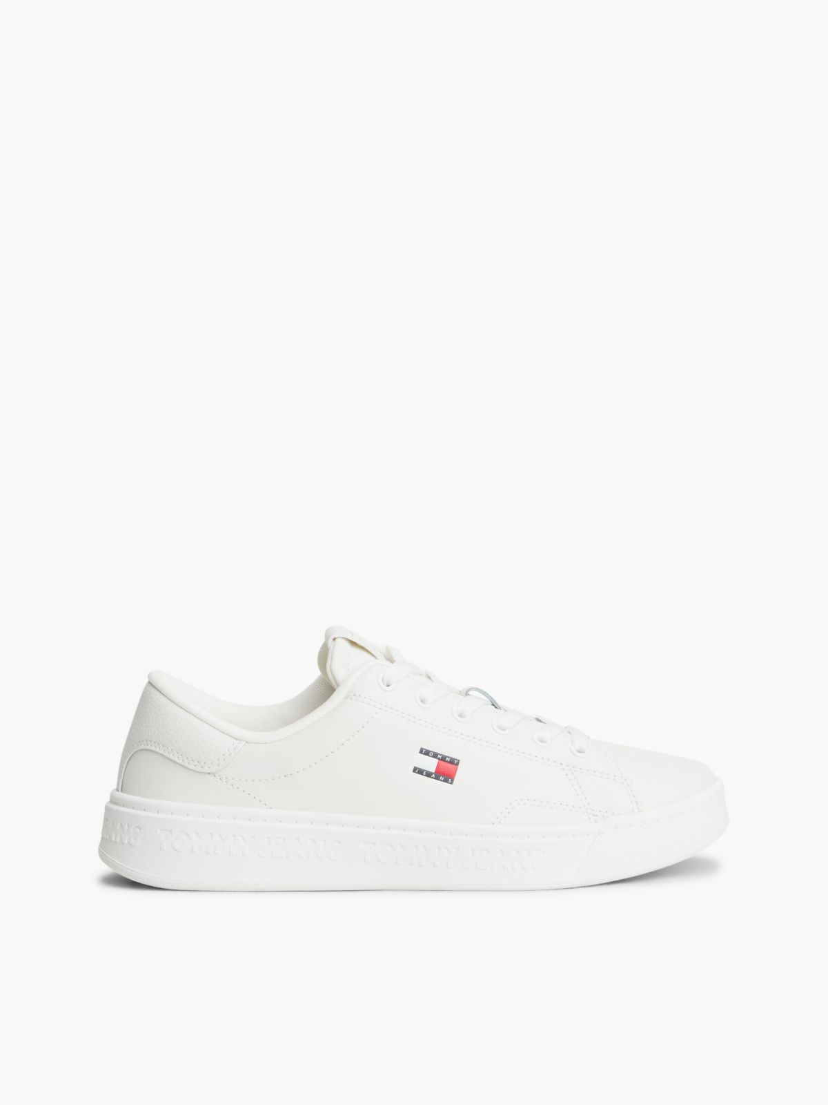 Debossed Logo Cupsole Trainers With Leather — White