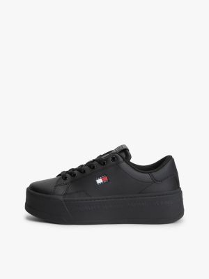 czarny buty sportowe na platformie typu cupsole z domieszką skóry dla kobiety - tommy jeans