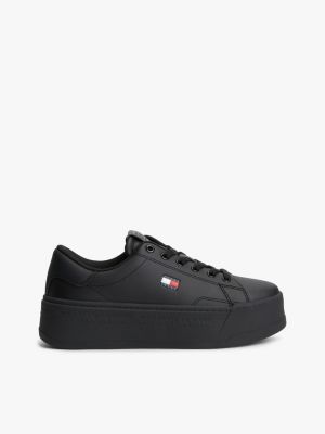 black platform cupsole trainers with leather for women tommy jeans