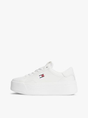 biały buty sportowe na platformie typu cupsole z domieszką skóry dla kobiety - tommy jeans