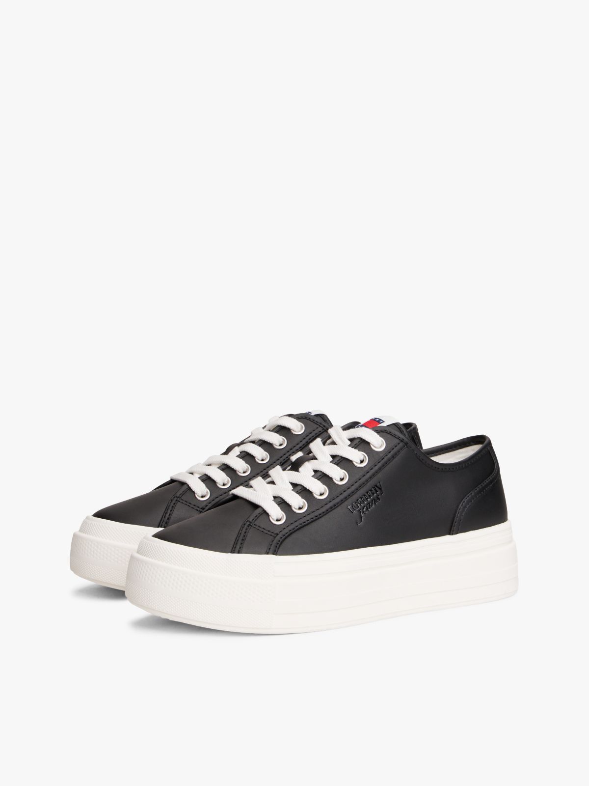 Debossed Logo Platform Trainers With Leather — Black