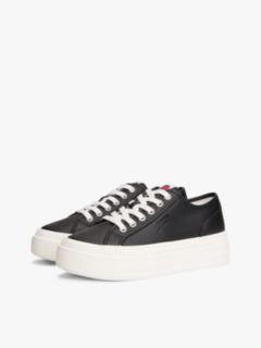 Debossed Logo Platform Trainers With Leather — Black 2