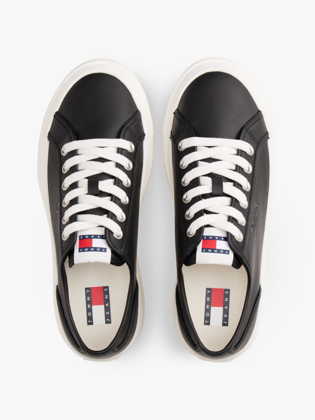 Debossed Logo Platform Trainers With Leather — Black