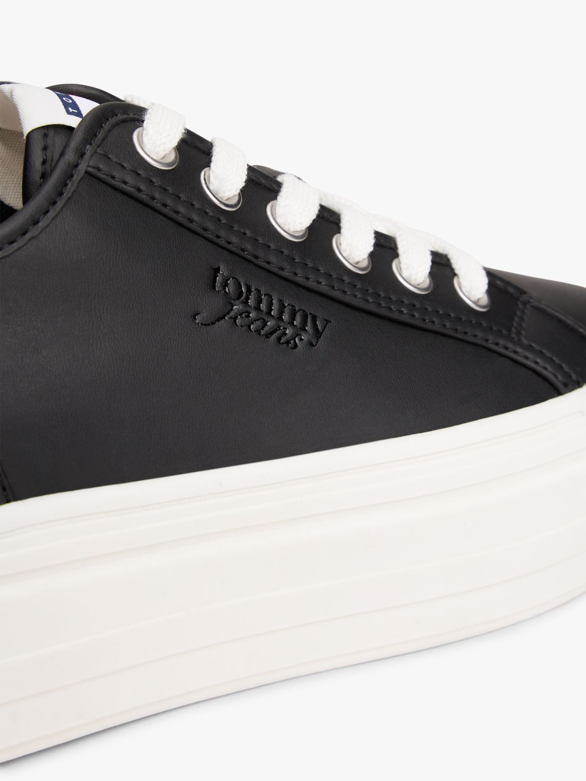 Debossed Logo Platform Trainers With Leather — Black