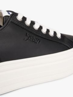 Debossed Logo Platform Trainers With Leather — Black 6