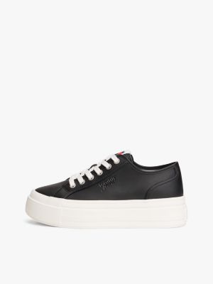 schwarz platform-sneaker mit leder und tiefprägung für damen - tommy jeans