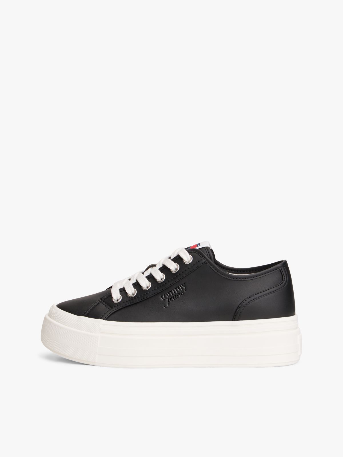 Debossed Logo Platform Trainers With Leather — Black