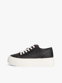 Debossed Logo Platform Trainers With Leather — Black 7