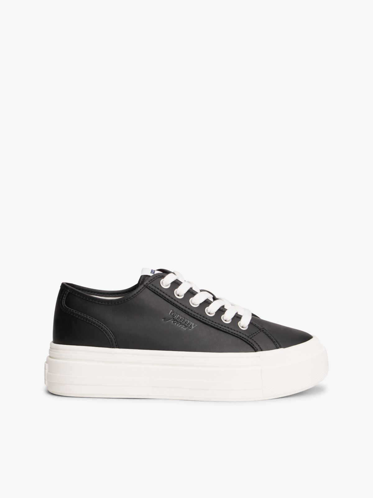 Debossed Logo Platform Trainers With Leather — Black