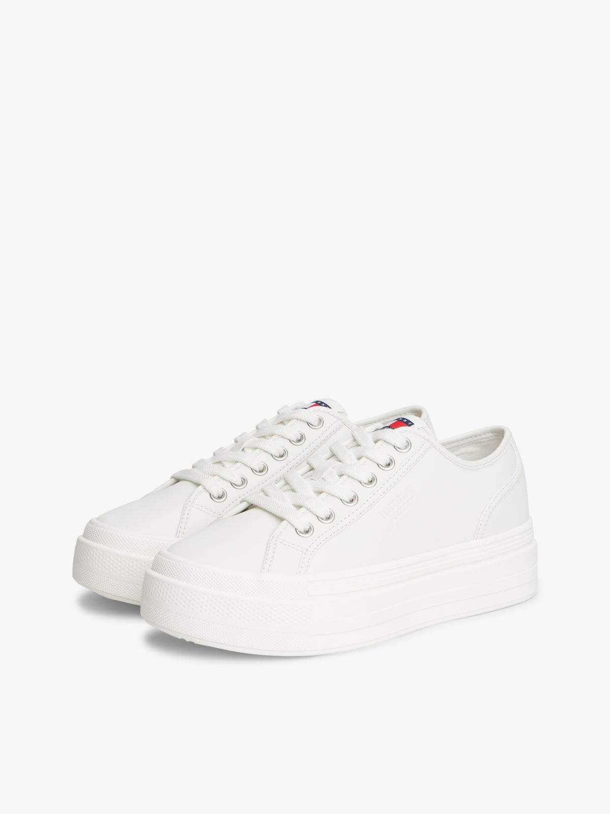 Debossed Logo Platform Trainers With Leather — White