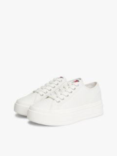 Debossed Logo Platform Trainers With Leather — White 2