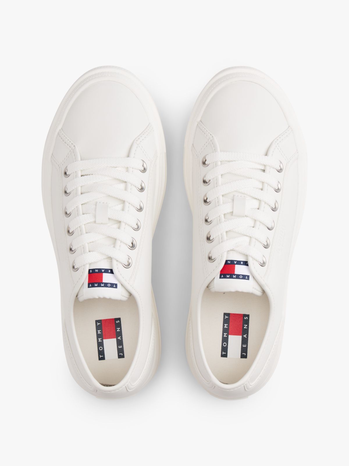 Debossed Logo Platform Trainers With Leather — White