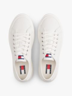 Debossed Logo Platform Trainers With Leather — White 3