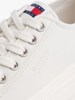 Debossed Logo Platform Trainers With Leather — White 6
