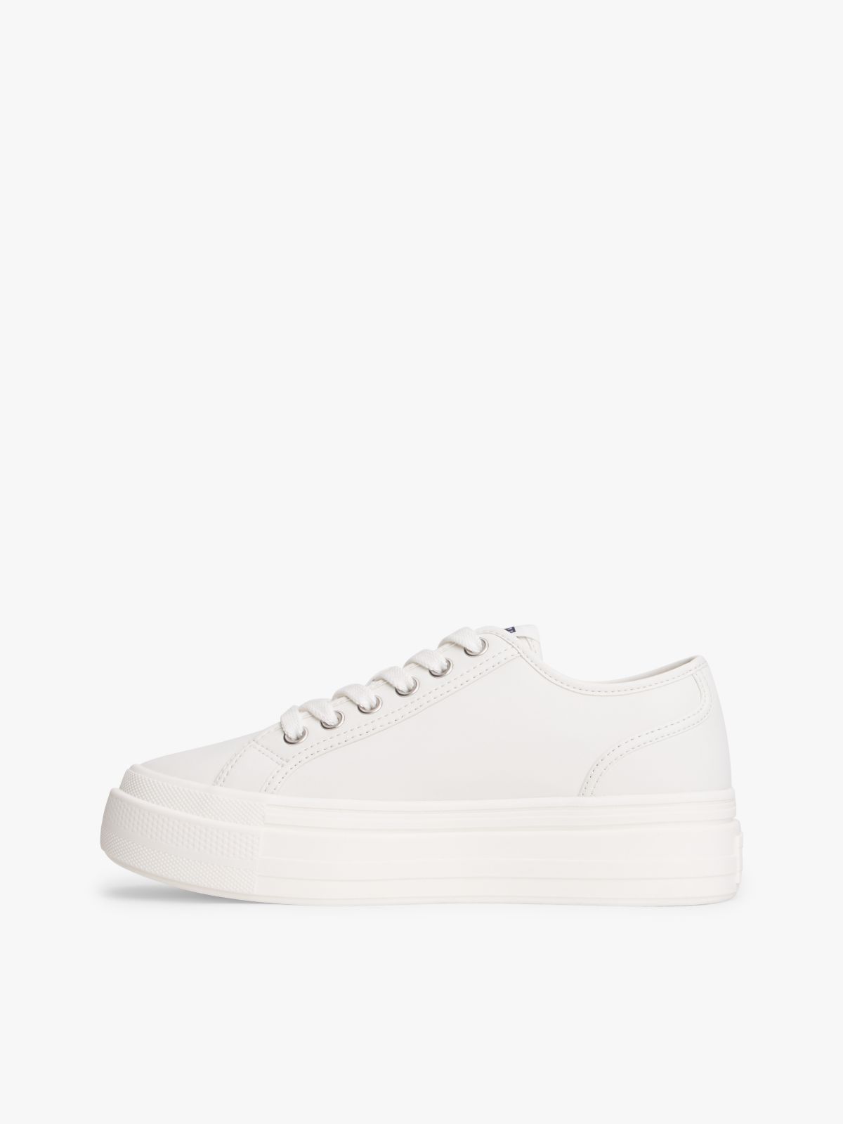 Debossed Logo Platform Trainers With Leather — White