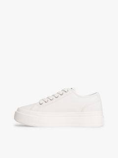 Debossed Logo Platform Trainers With Leather — White 7
