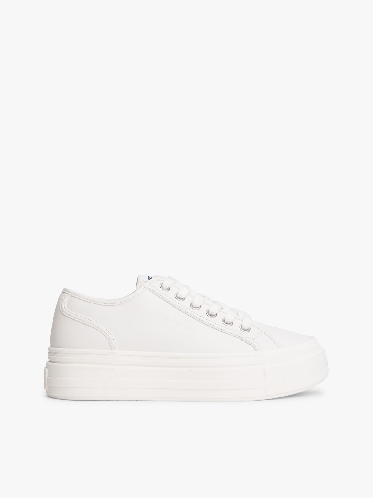 Debossed Logo Platform Trainers With Leather — White
