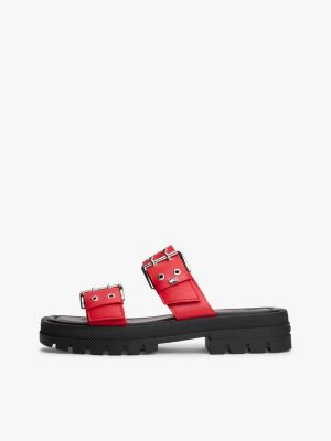 sandales chunky crantées à double bride rouge pour femmes tommy jeans
