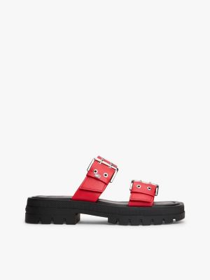 sandales chunky crantées à double bride red pour femmes tommy jeans
