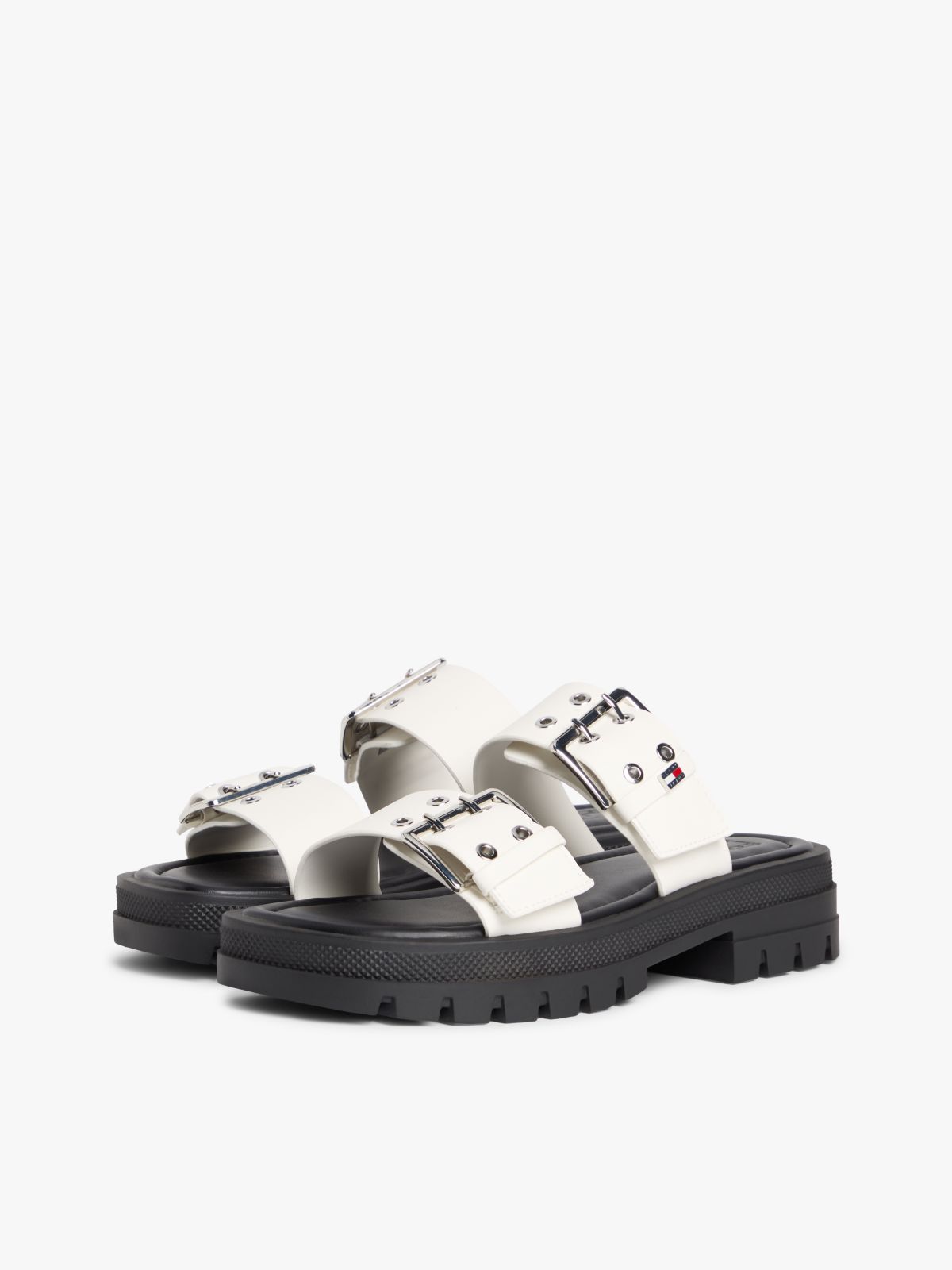 Chunky Cleat Double Buckle Sandals — White