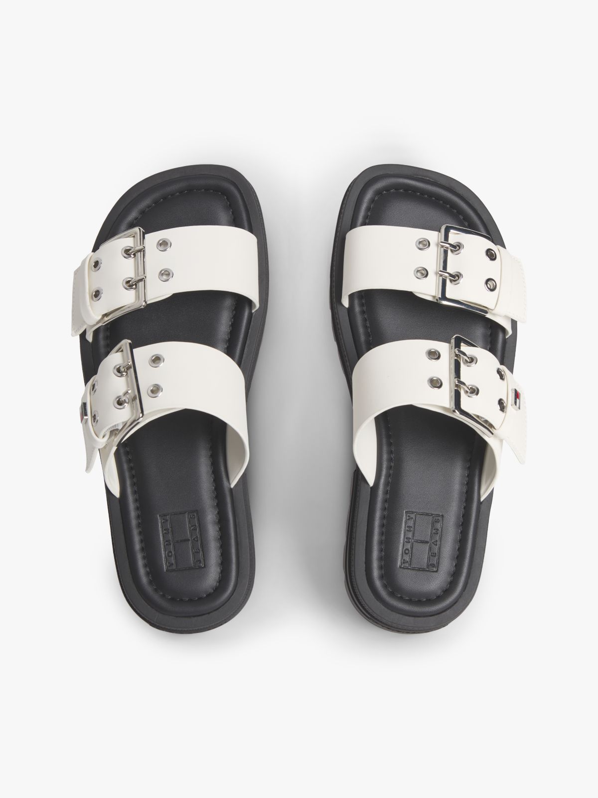 Chunky Cleat Double Buckle Sandals — White