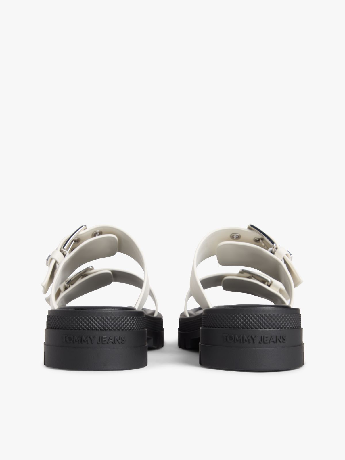 Chunky Cleat Double Buckle Sandals — White