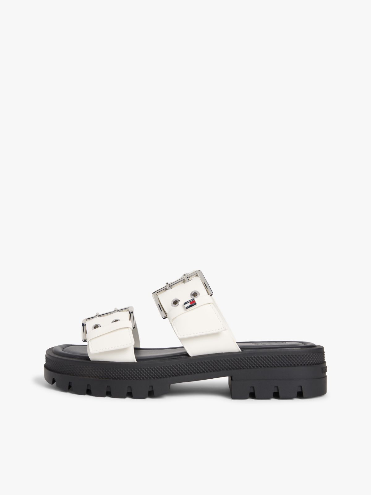 Chunky Cleat Double Buckle Sandals — White