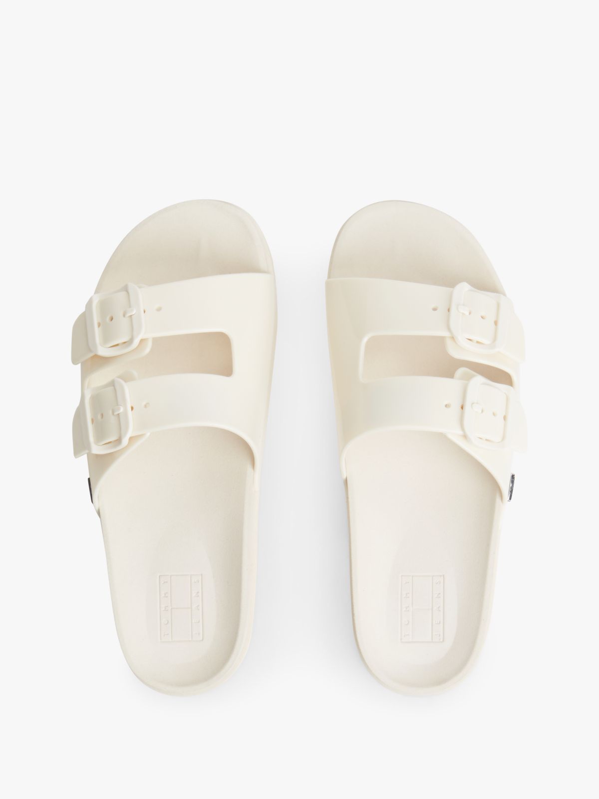Double Buckle Strap Jelly Slides — Beige