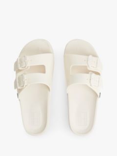 Double Buckle Strap Jelly Slides — Beige 3