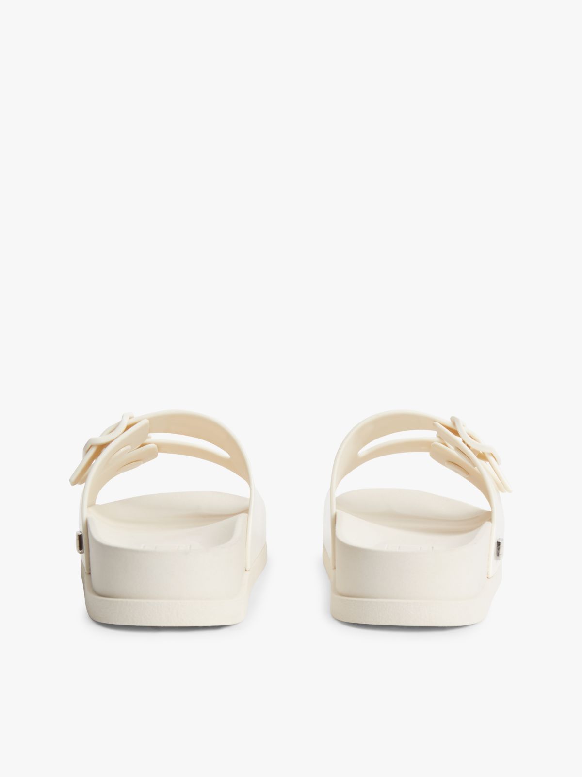 Double Buckle Strap Jelly Slides — Beige