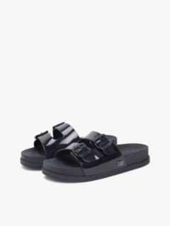 Double Buckle Strap Jelly Slides — Black 2