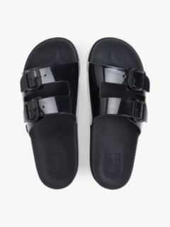 Double Buckle Strap Jelly Slides — Black 3