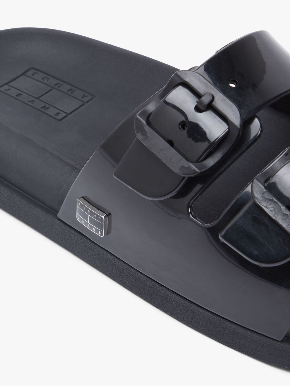 Double Buckle Strap Jelly Slides — Black