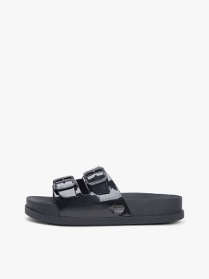 black jelly buckle slides for women tommy jeans